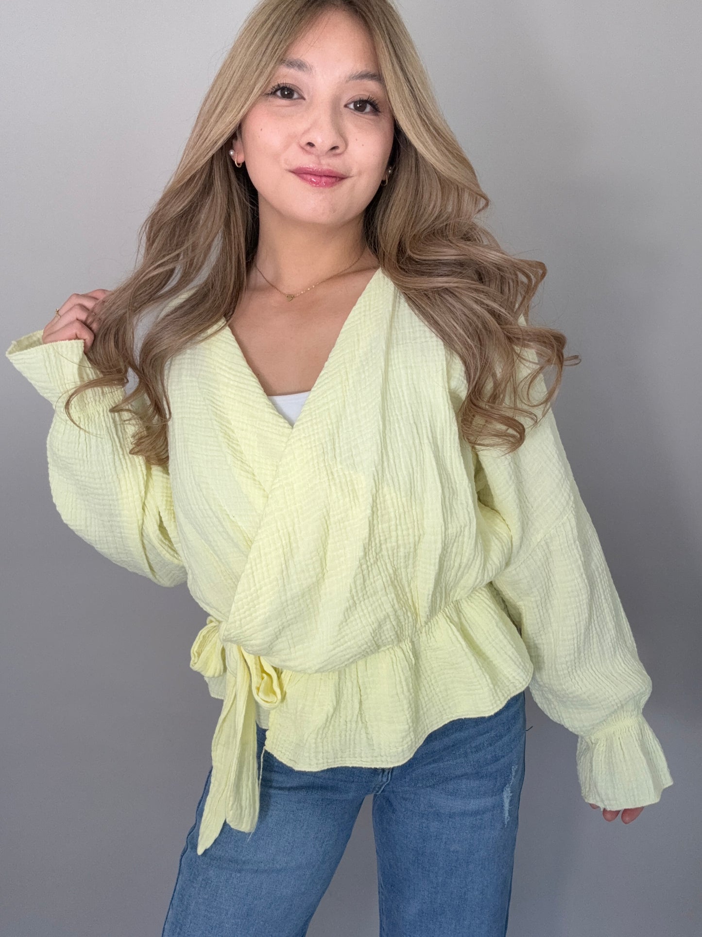 Musselin Wickelbluse SOFT WRAP in gelb