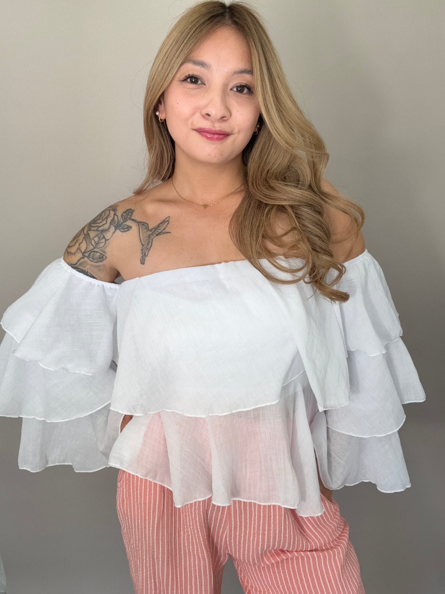 Off-Shoulder Volant-Bluse BREEZY ROMANCE in weiß