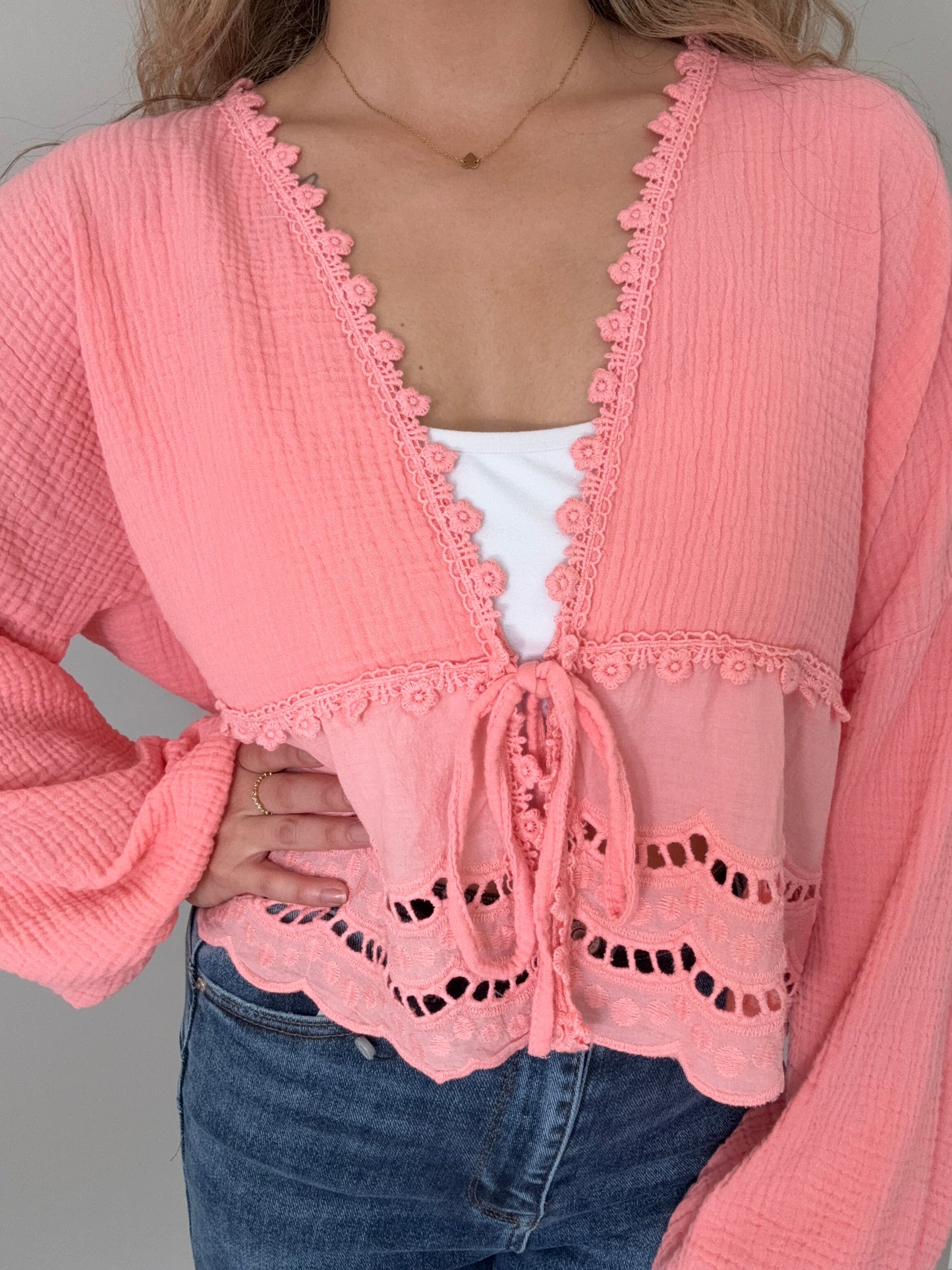Musselin Bluse, lachsfarben, DALIDA