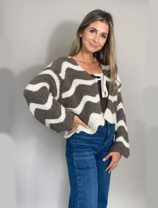 Schleifen Cardigan - Taupe / Beige
