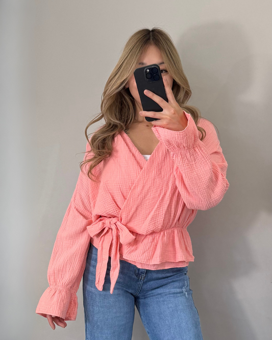Musselin Wickelbluse SOFT WRAP in rosa