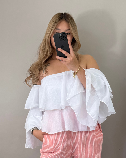 Off-Shoulder Volant-Bluse BREEZY ROMANCE in weiß