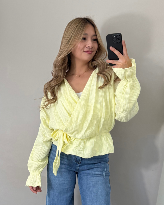 Musselin Wickelbluse SOFT WRAP in gelb