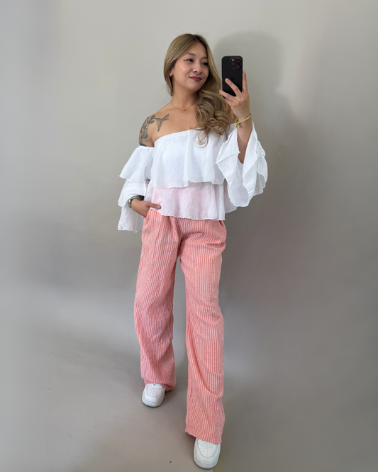 Musselin Hose CANDY gestreift-rosa