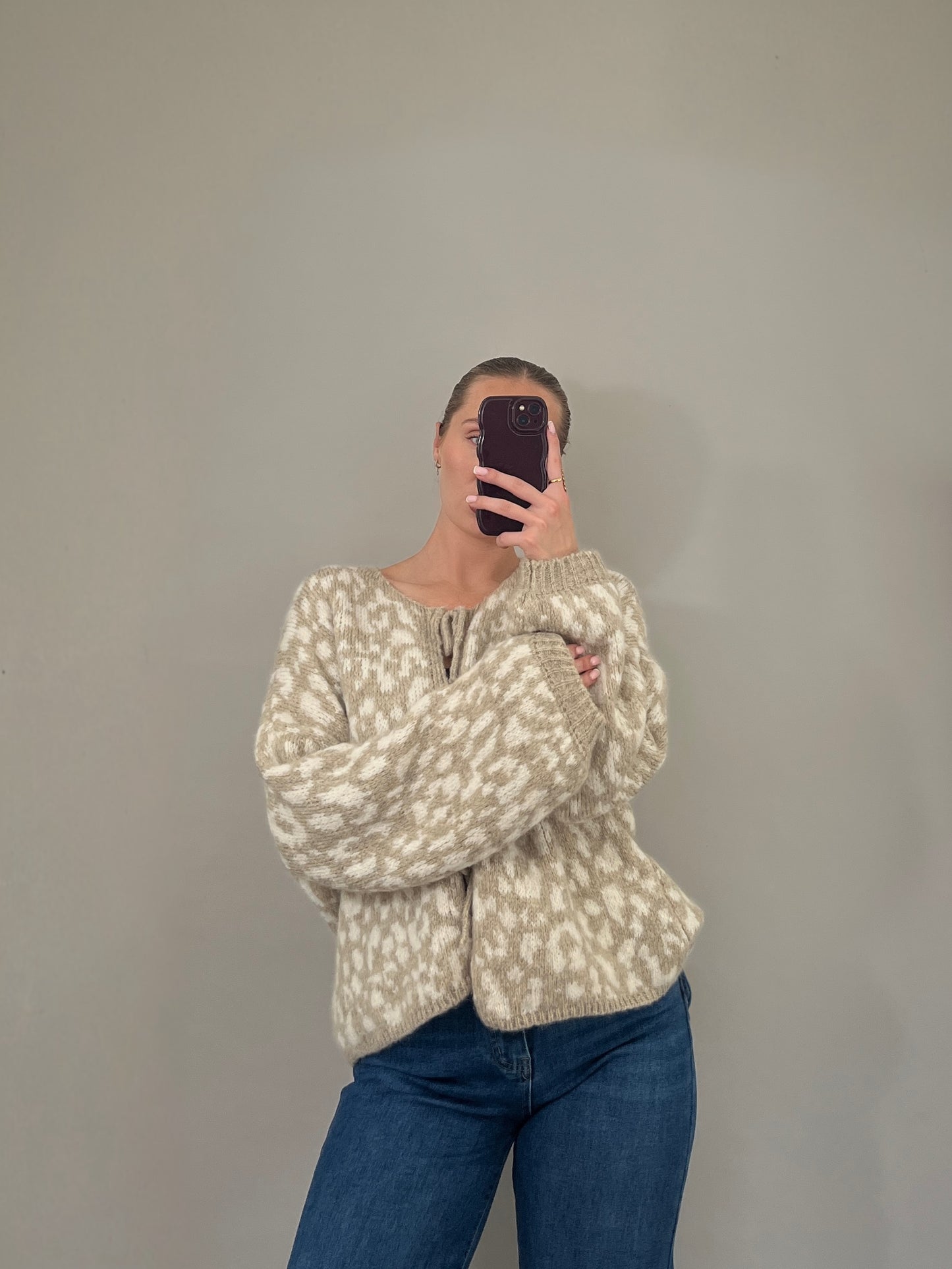 Cardigan Leo Print - Beige