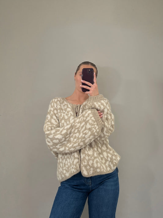 Cardigan Leo Print - Beige