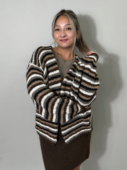 Strickjacke - Gestreift Braun/Beige/schwarz