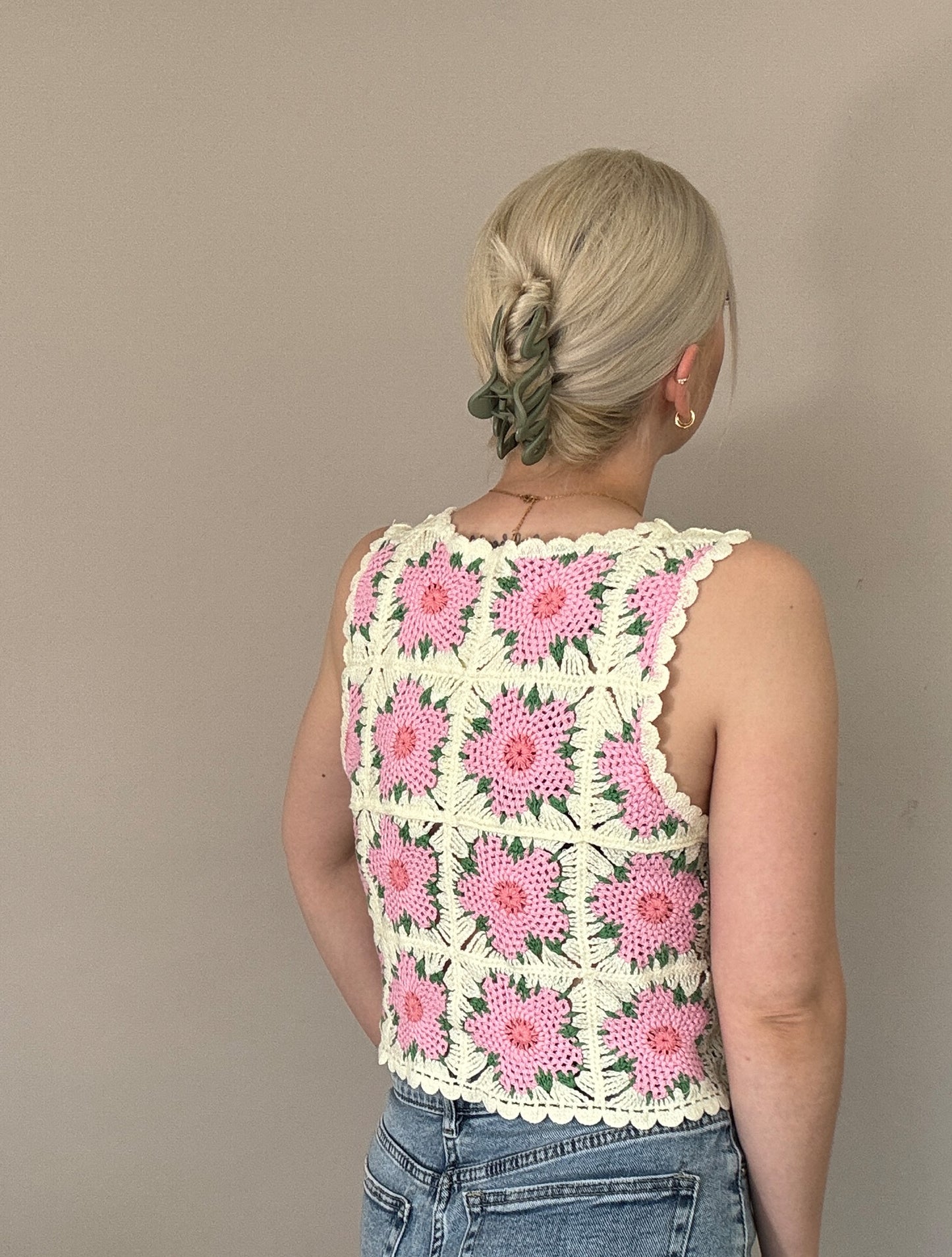 Häkeltop Flower Beige/Rosa
