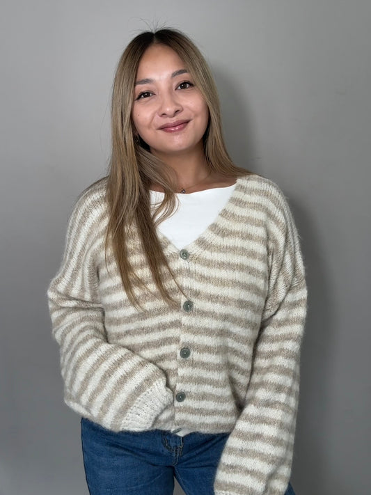 Gestreiftes Cardigan Emma Creme/Taupe