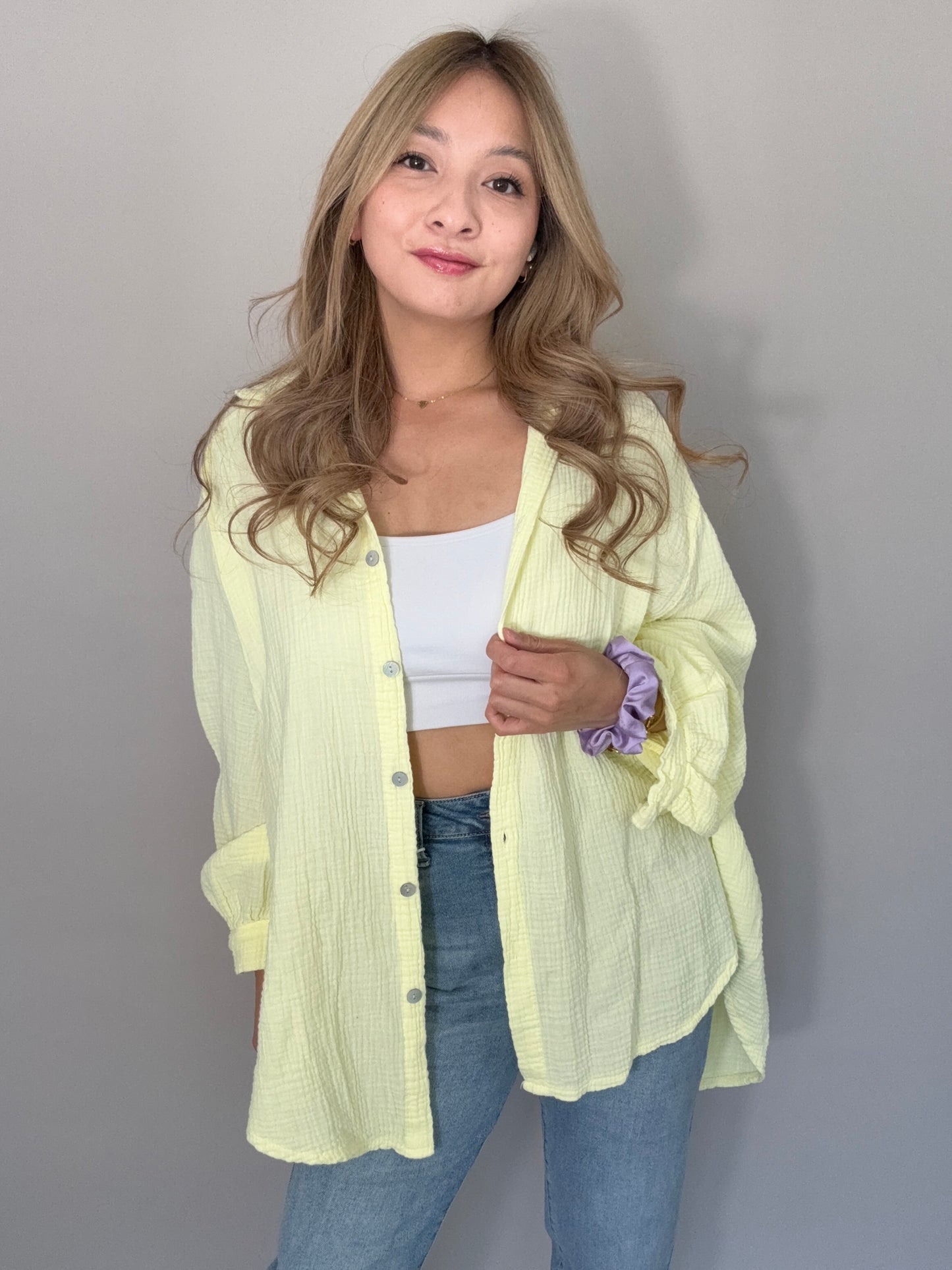 Oversized Musselinbluse YELLOW BREEZE