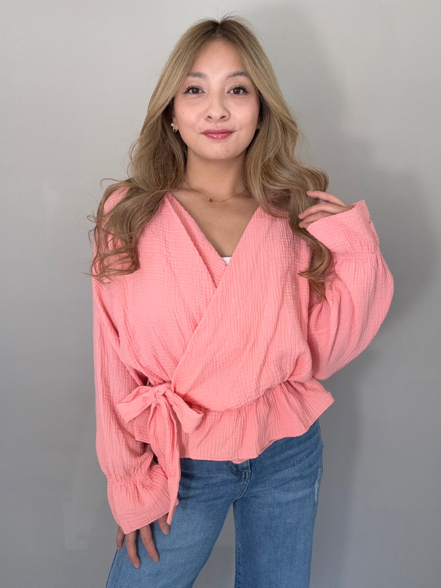 Musselin Wickelbluse SOFT WRAP in rosa