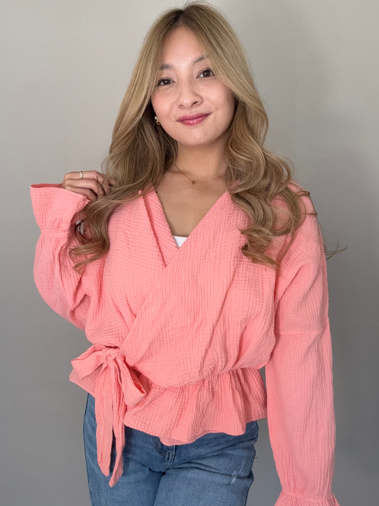 Musselin Wickelbluse SOFT WRAP in rosa