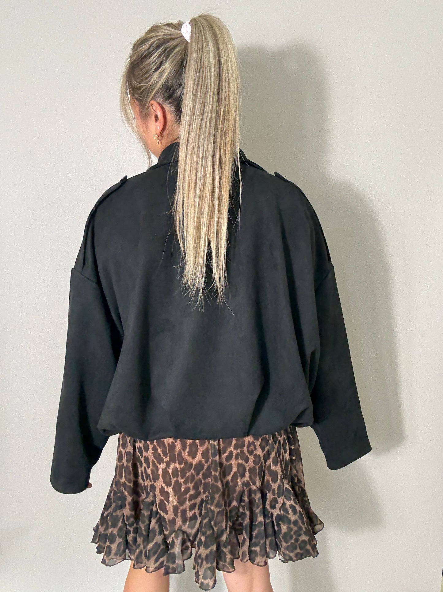 Übergangsjacke - Wildlederoptik - schwarz