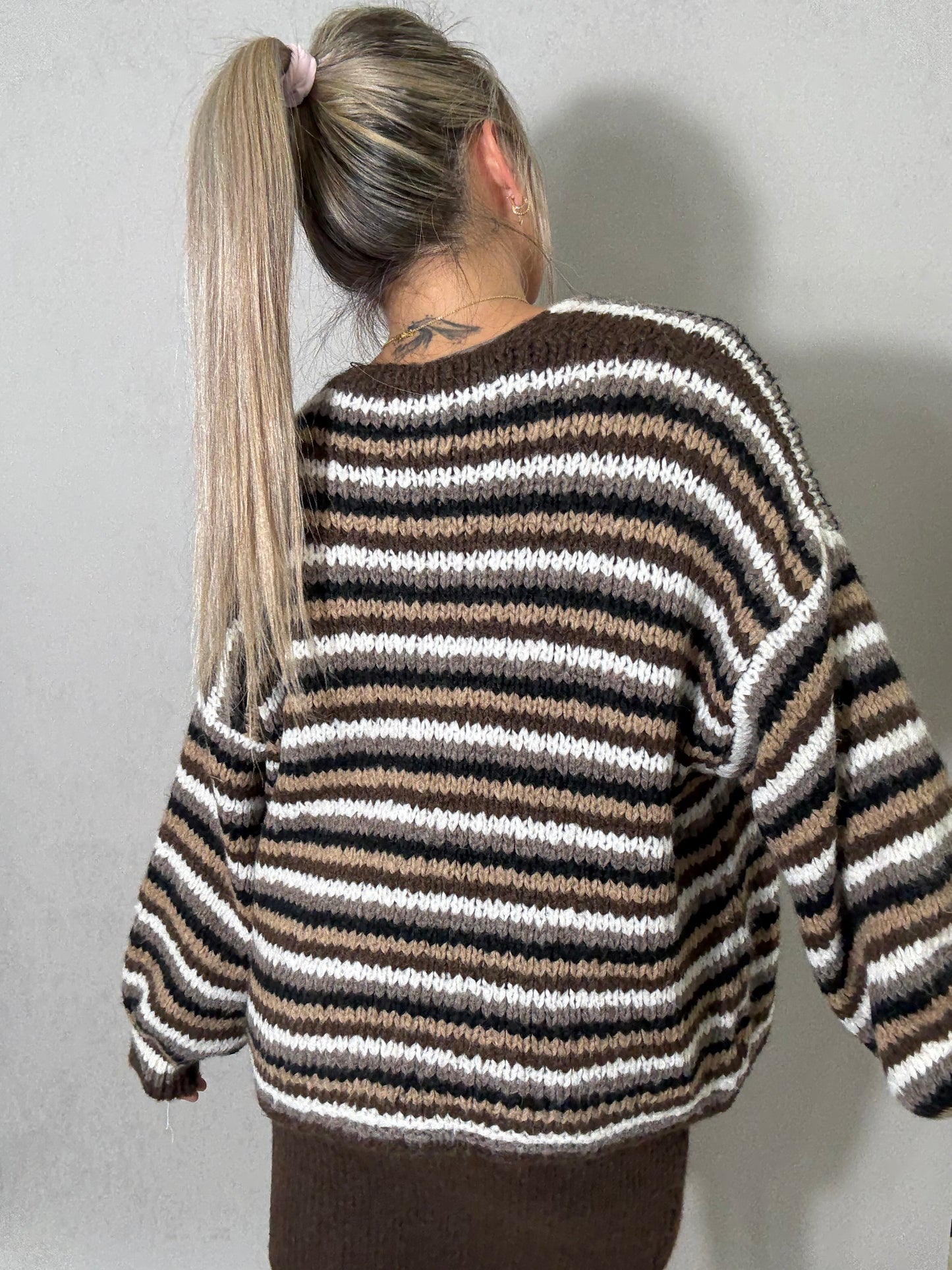 Strickjacke - Gestreift Braun/Beige/schwarz