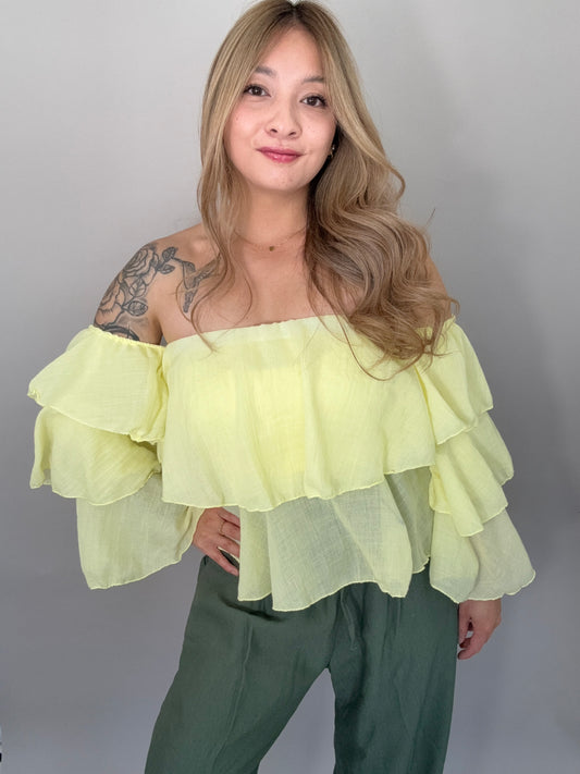 Off-Shoulder Volant-Bluse BREEZY ROMANCE in gelb