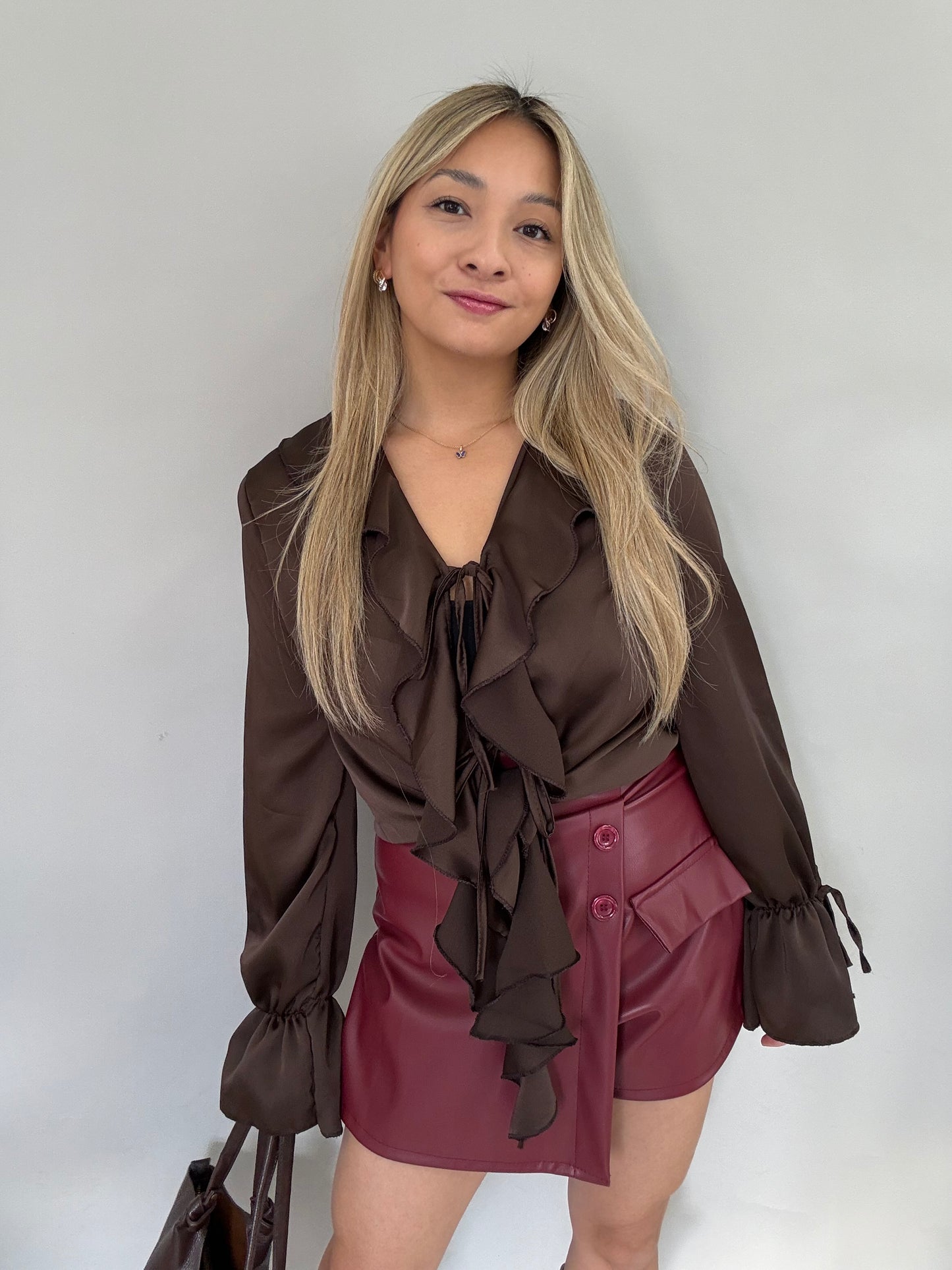 Bluse in Satin Optik - Braun