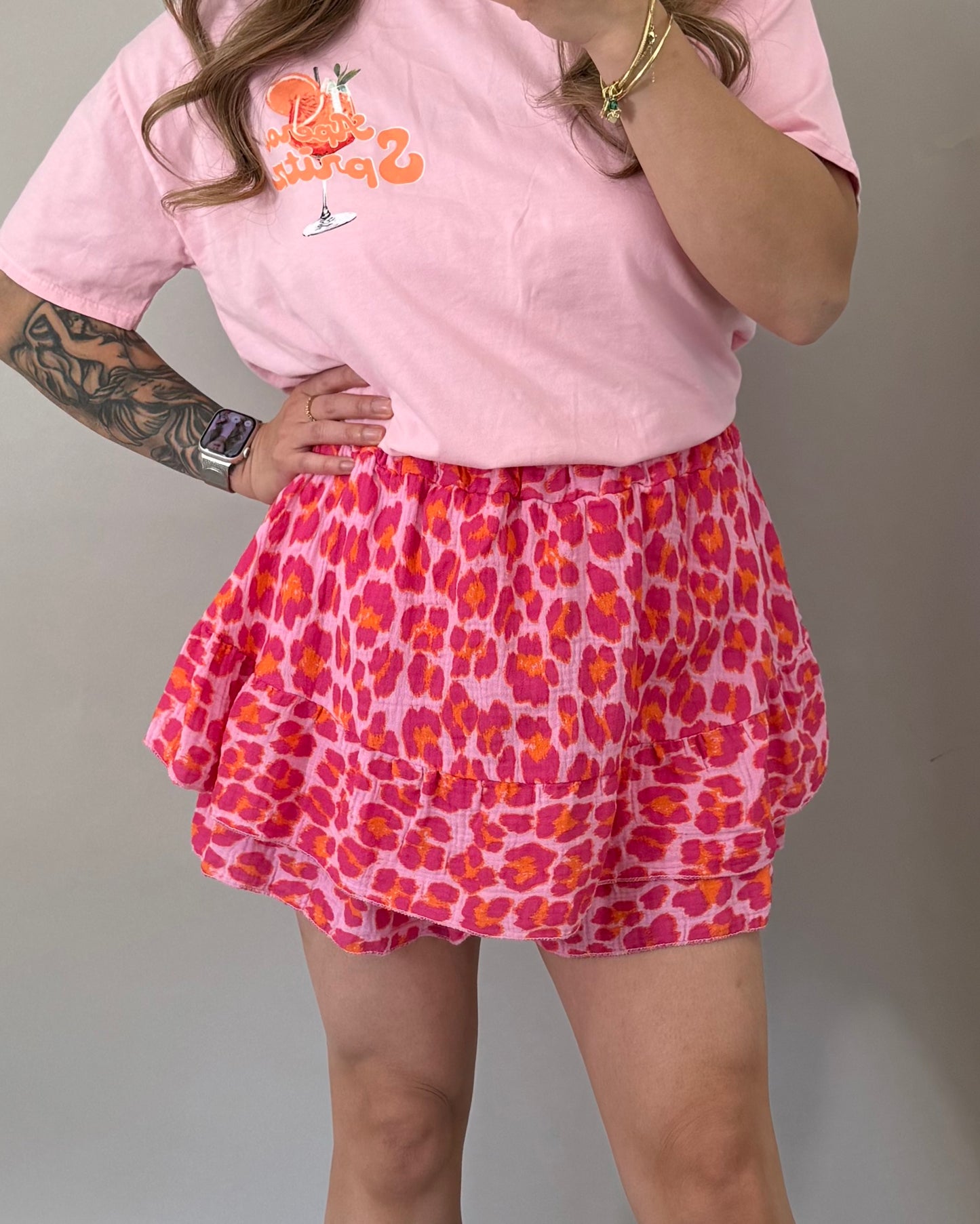 Musselin Skort in pinkem Leoprint