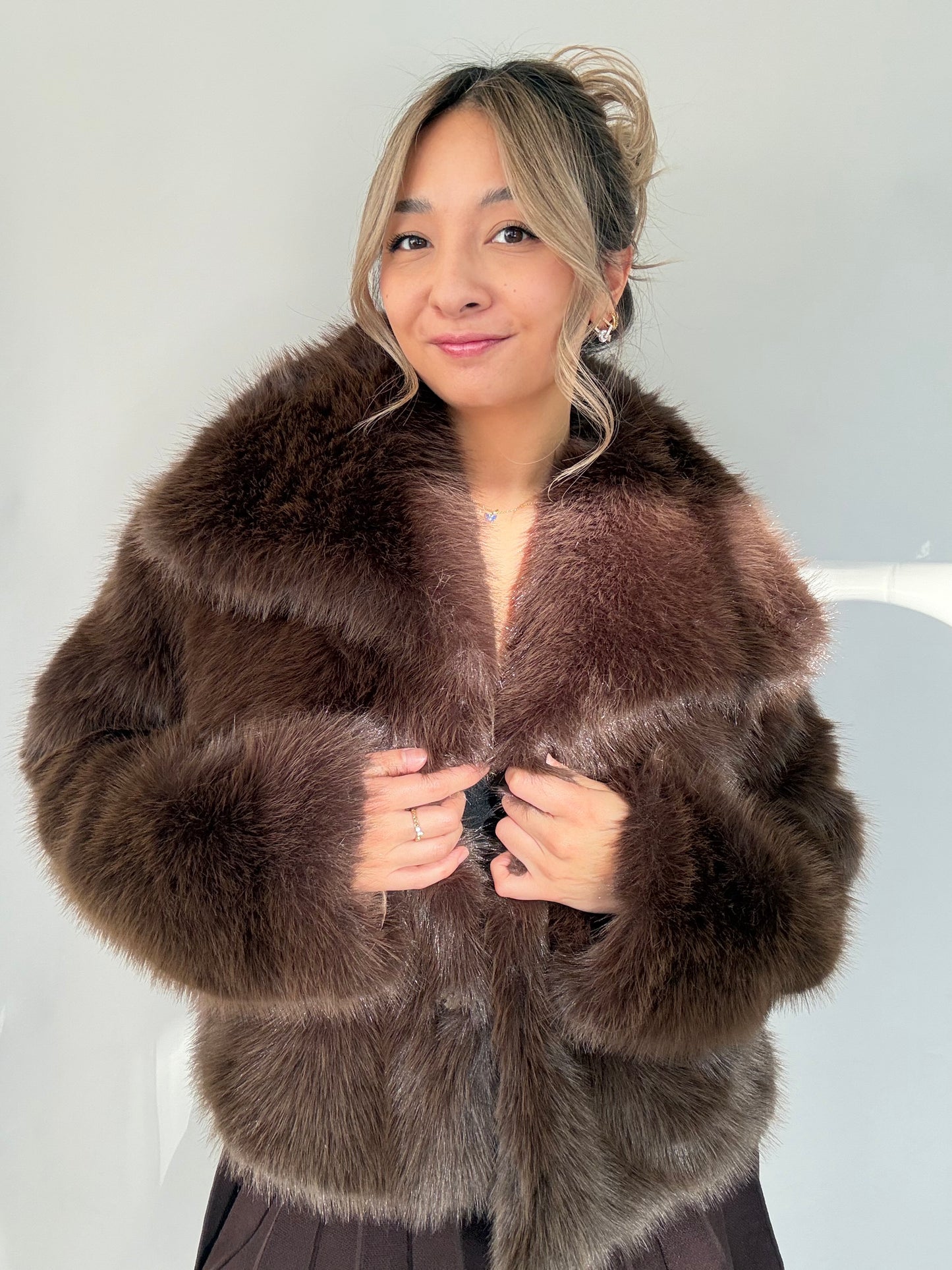 Kunstfelljacke - Schokobraun