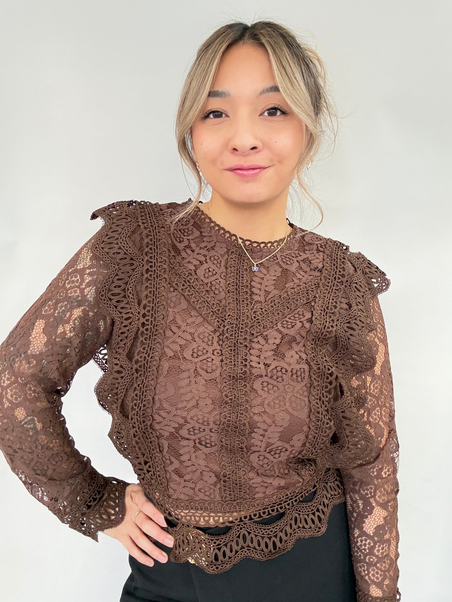 Spitzenbluse - Braun