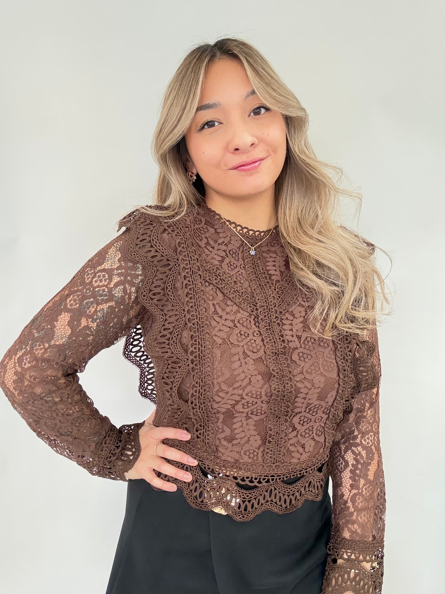 Spitzenbluse - Braun