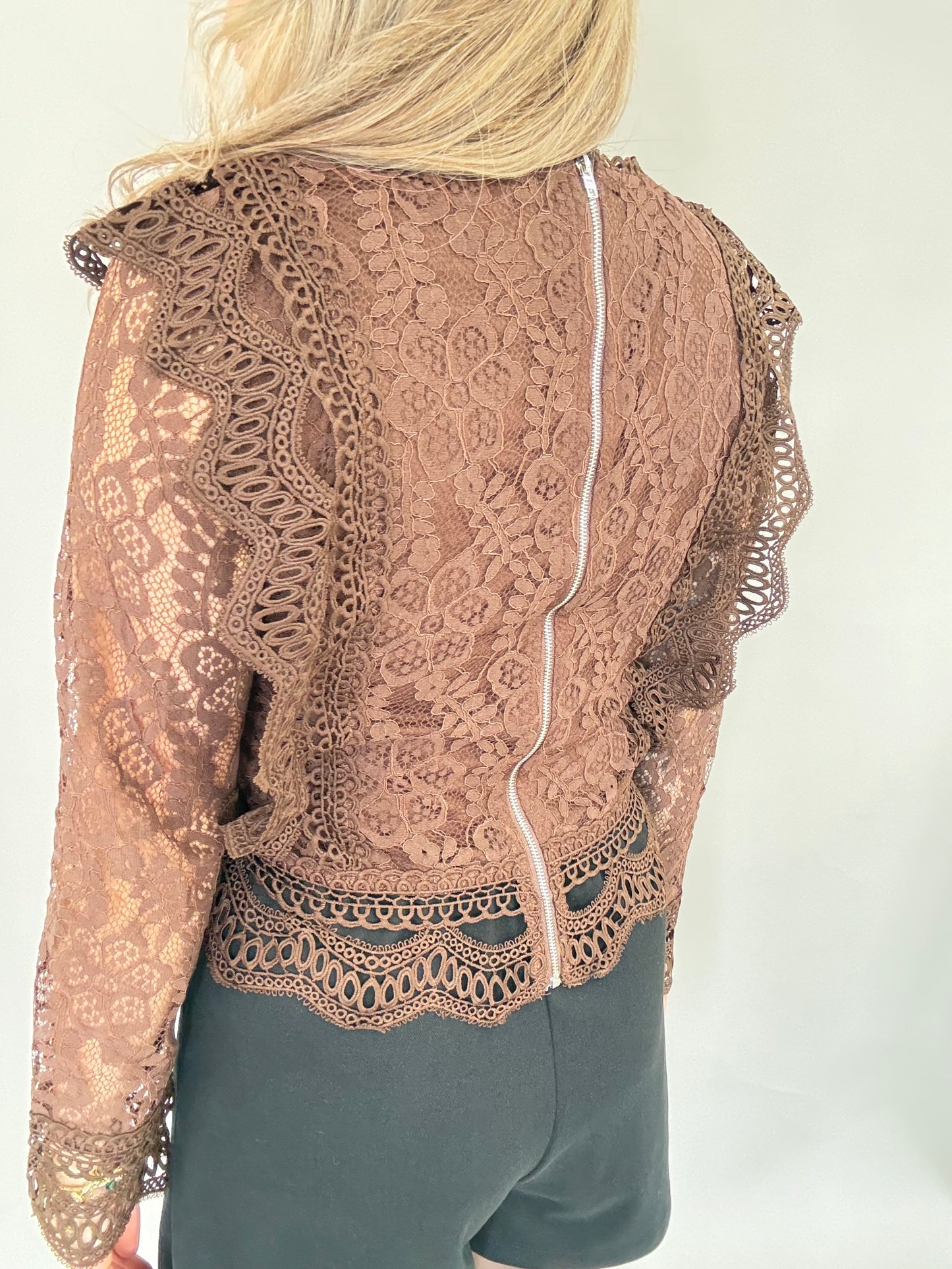 Spitzenbluse - Braun