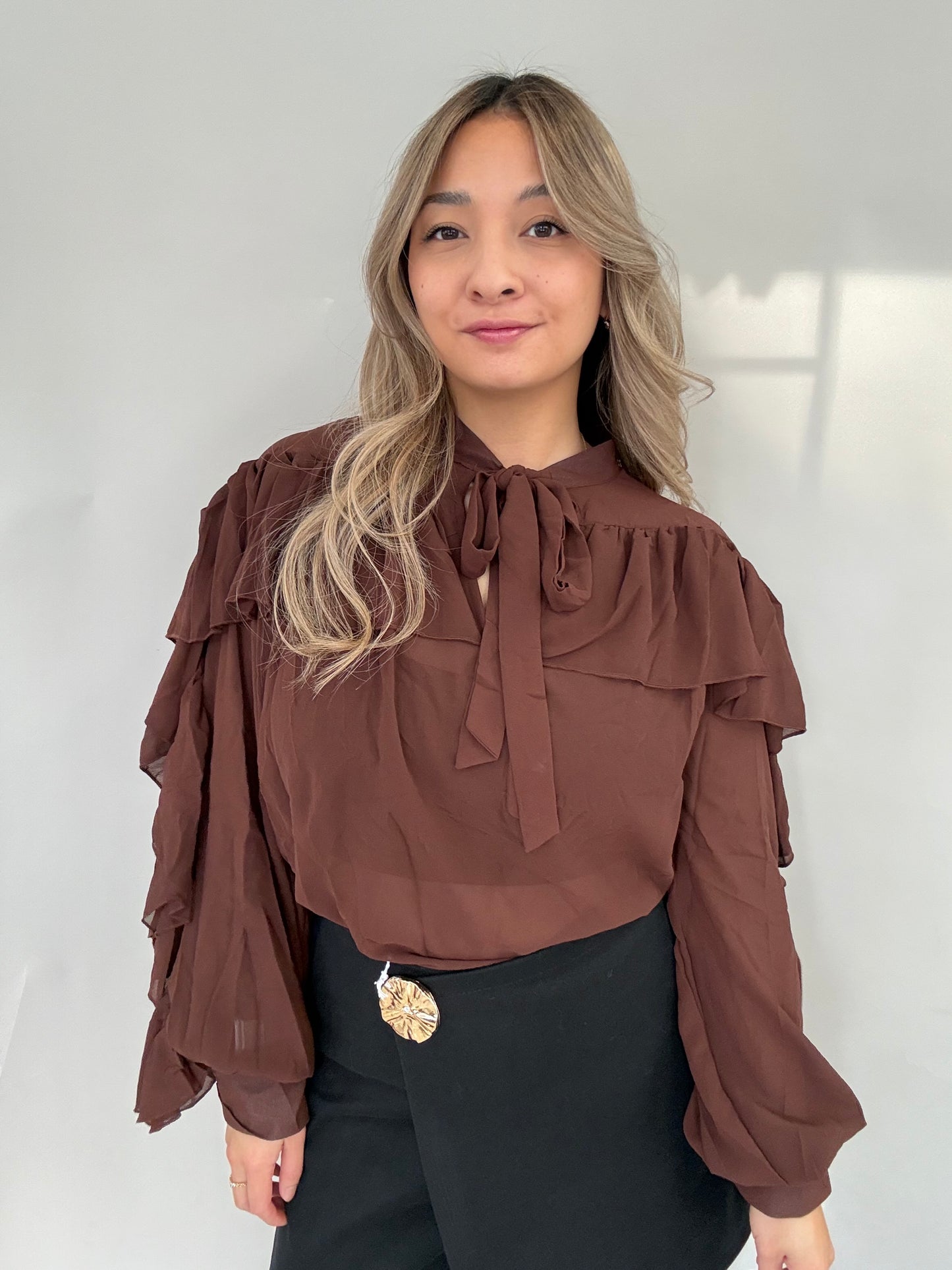 Rüschenbluse - Schokobraun