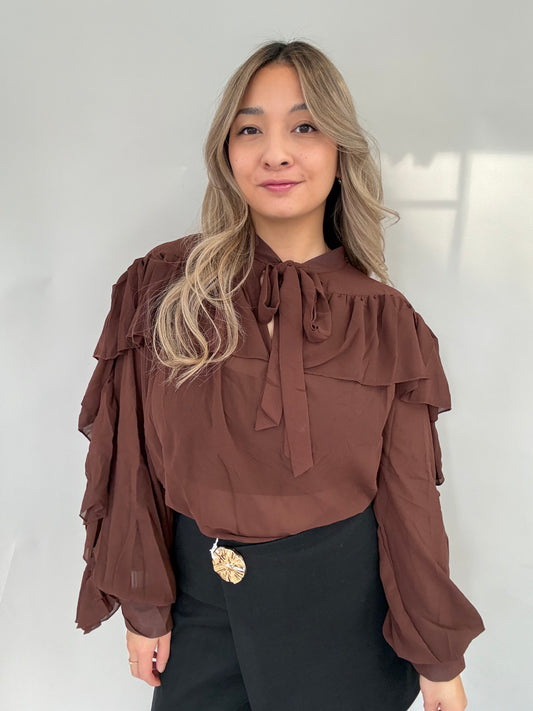 Rüschenbluse - Schokobraun