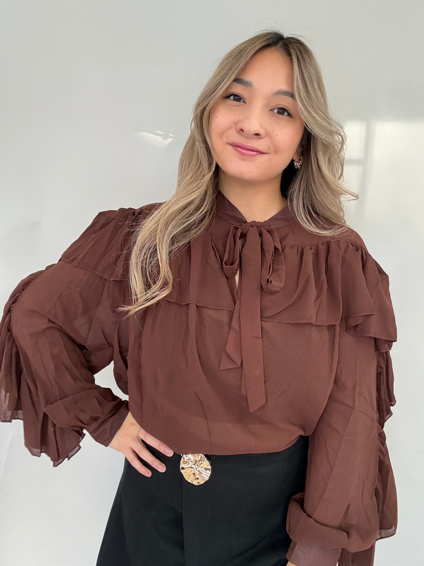 Rüschenbluse - Schokobraun