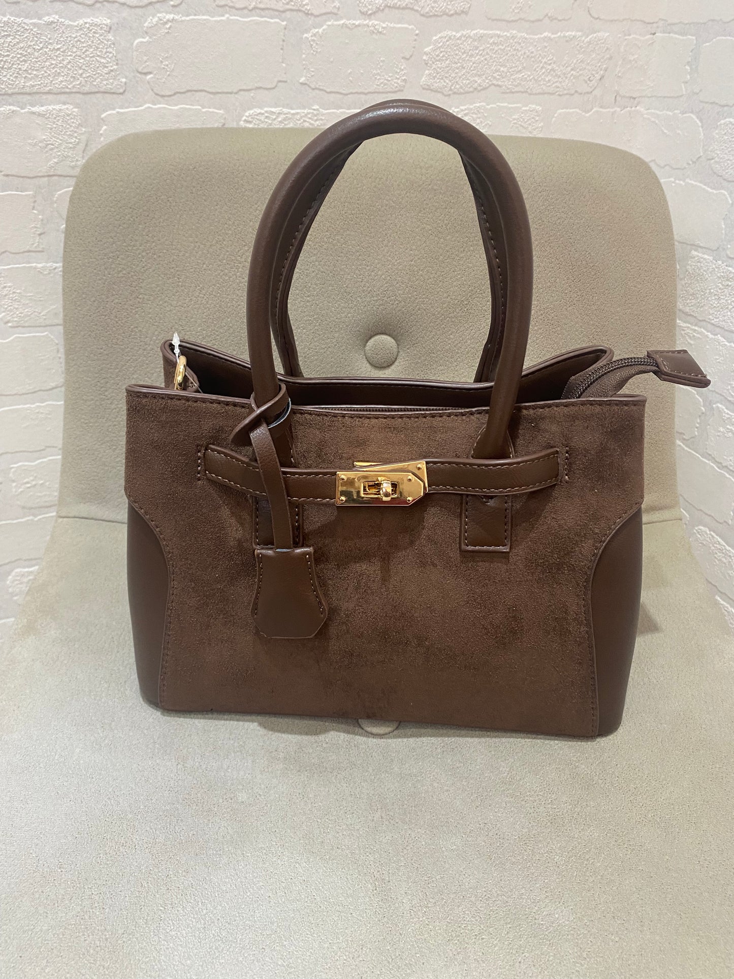 Handtasche in Wildlederoptik - Schokobraun