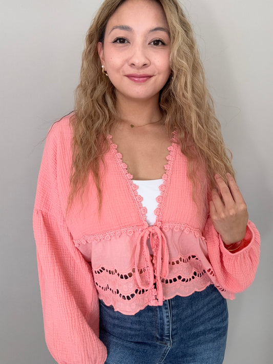 Musselin Bluse, lachsfarben, DALIDA