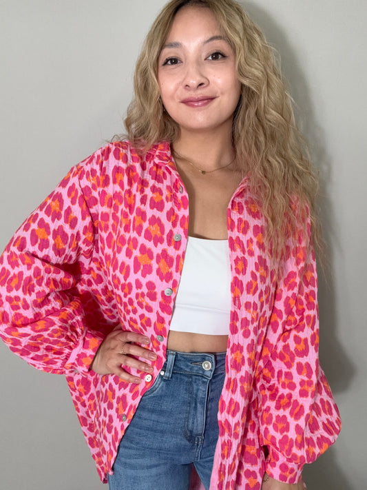 Leo Musselin Bluse TALIA, pink/ orange