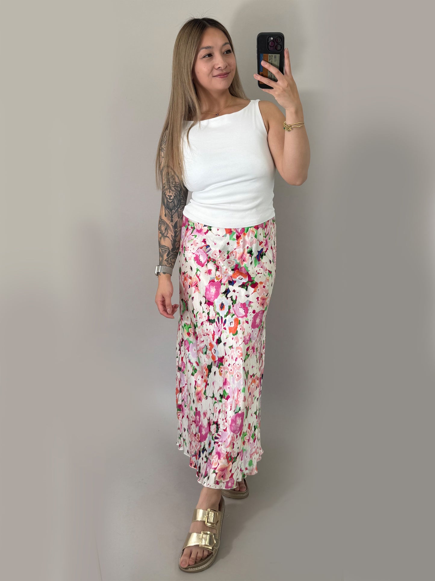 Satin Midi Rock - Flower