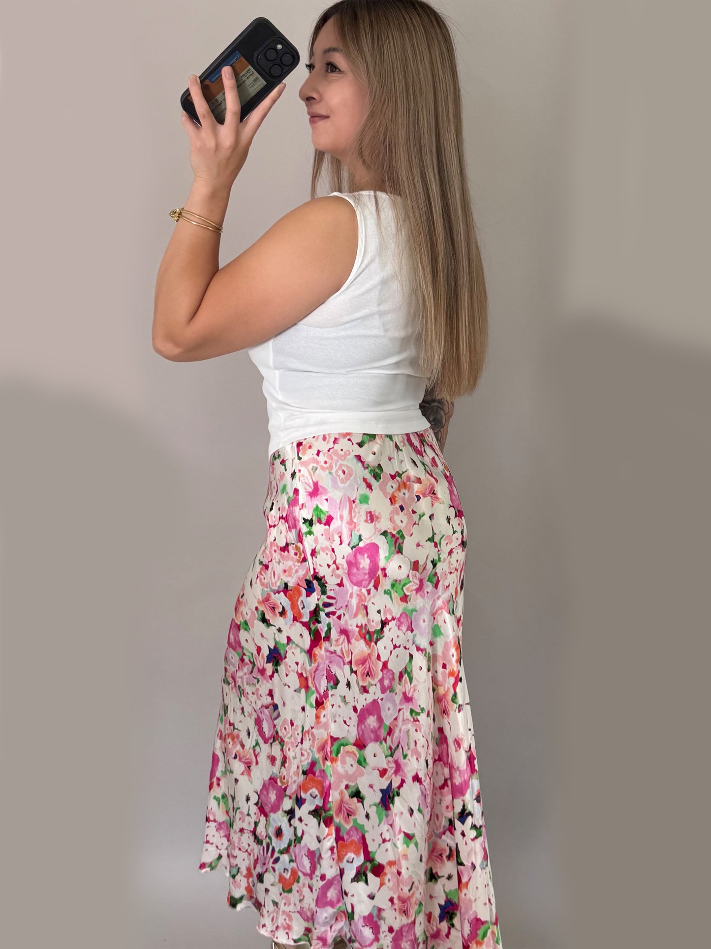 Satin Midi Rock - Flower