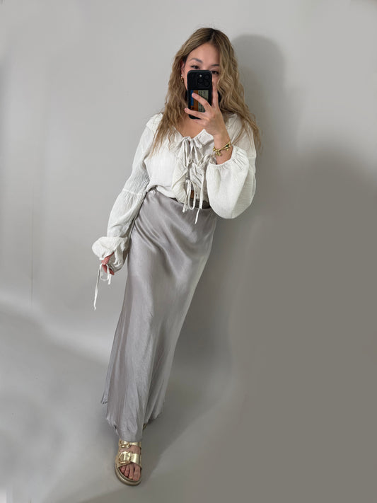 Satin Midi Rock _ Steinfarben