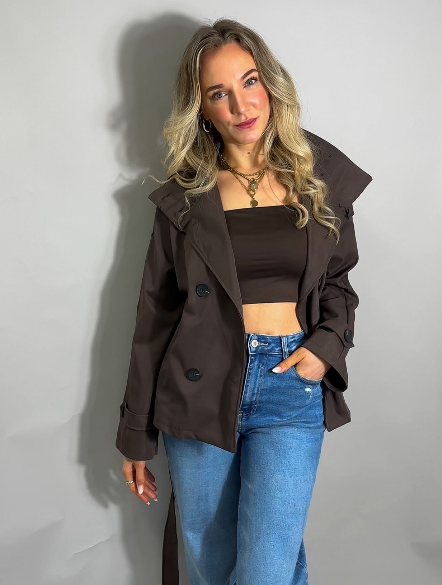 Kurzer Trenchcoat - Schokobraun