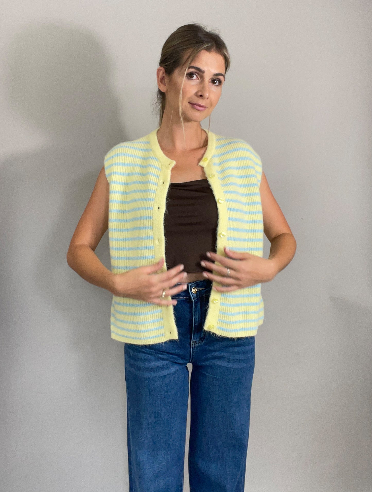 Strickweste Thalia -  gestreift Butter Yellow
